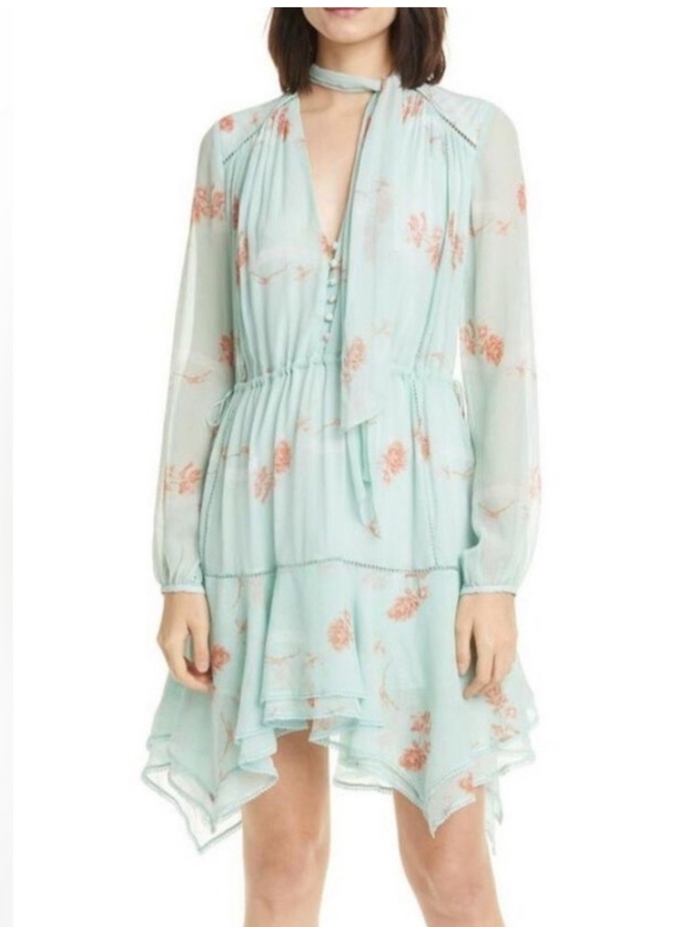 Jonathan Simkhai Seafoam Floral Irena Rose 100% Silk Dress XS
